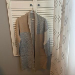 Tan, Gray and Cream Color-block Cardigan Sweater Size Small